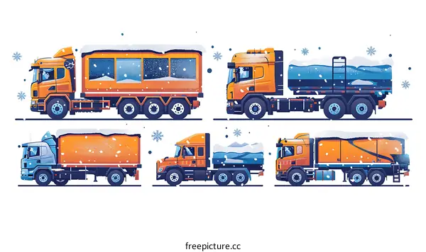 Winter Snow Covered Trucks Set Illustration