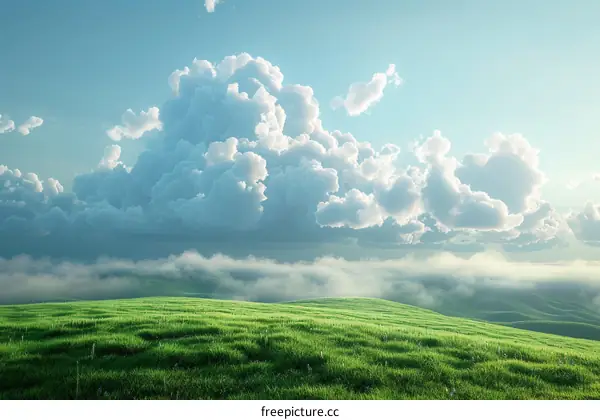 Green Hills and Cloudy Sky