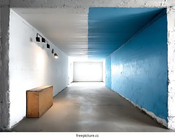 Empty Industrial Corridor with Painted Walls