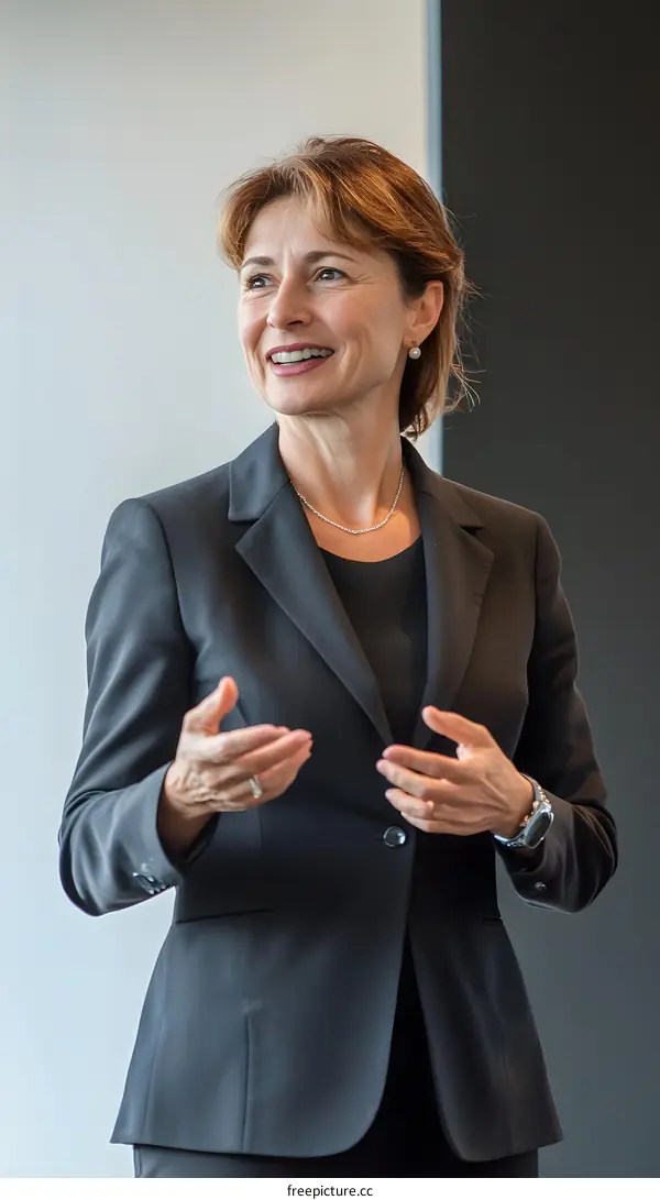 Portrait of a Smiling Business Woman in a Black Suit
