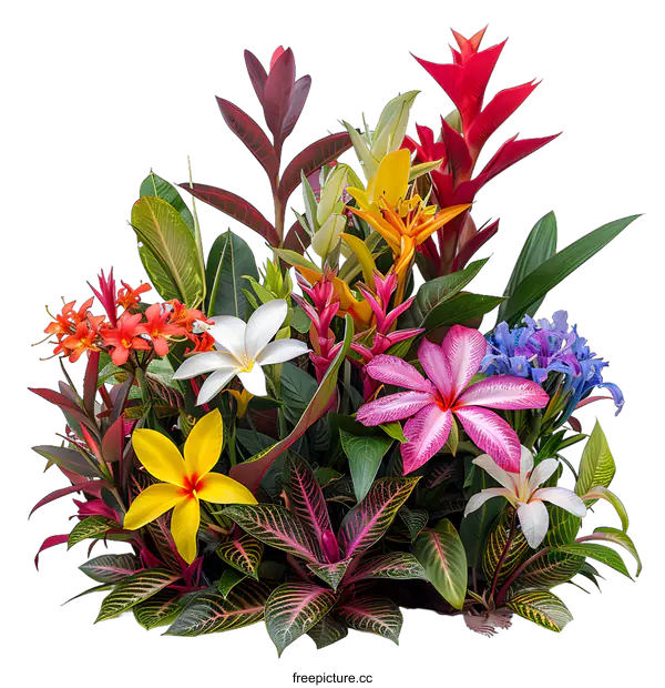 [Transparent Background PNG]vibrant tropical flowers and leaves