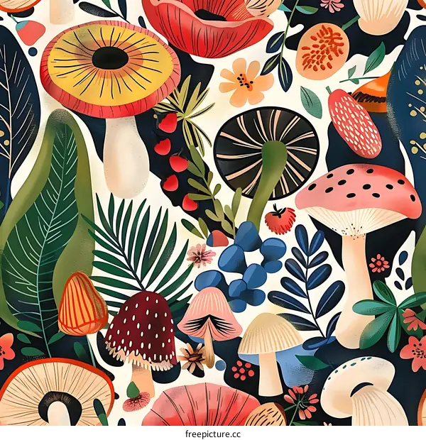 Colorful Mushroom Pattern Seamless Design