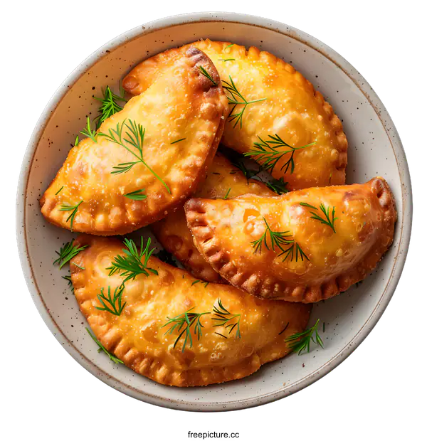 [Transparent Background PNG]Fried empanadas with dill on plate