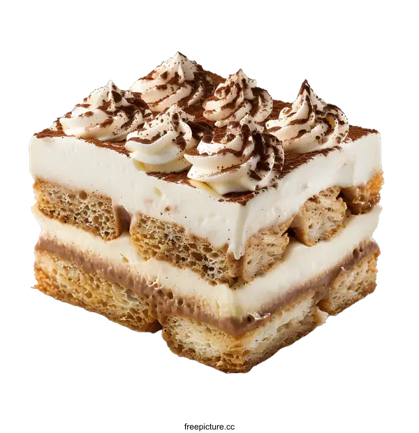 [Transparent Background PNG]Tiramisu cake slice on white background