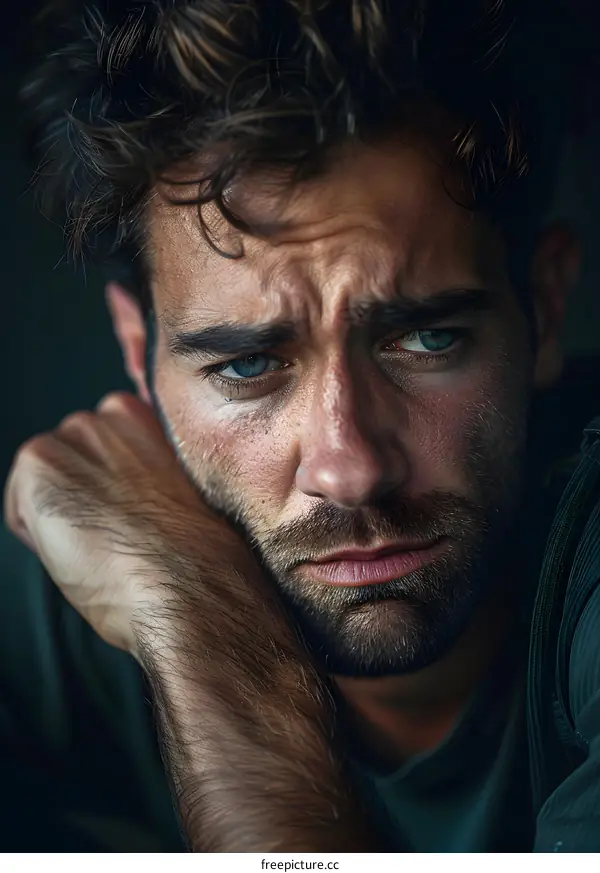 Portrait of a handsome man with blue eyes and a beard