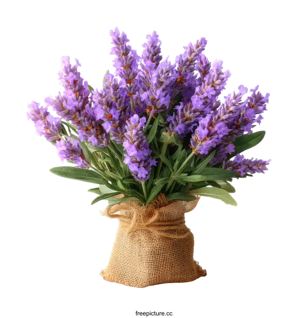 [Transparent Background PNG]Beautiful Lavender Bouquet in Burlap Bag