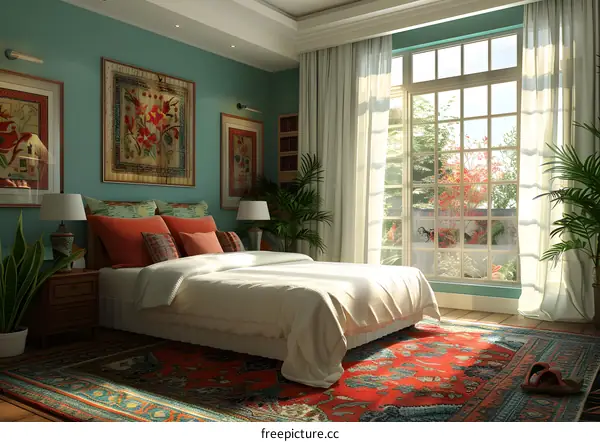 Modern and Cozy Bedroom Interior with Large Window