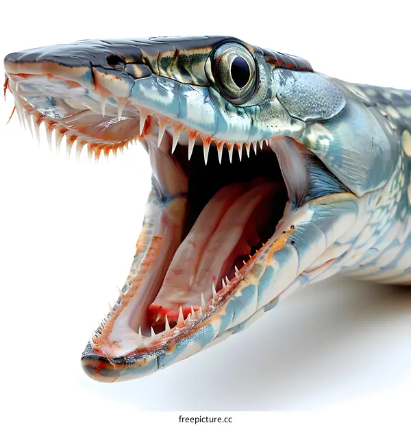 Close-up of a snakehead fish with its mouth open