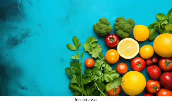 Fresh Produce Still Life: A Colorful Variety of Fruits and Vegetables