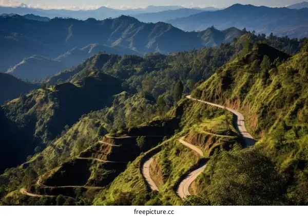 Winding Road Through a Tropical Island's Mountains
