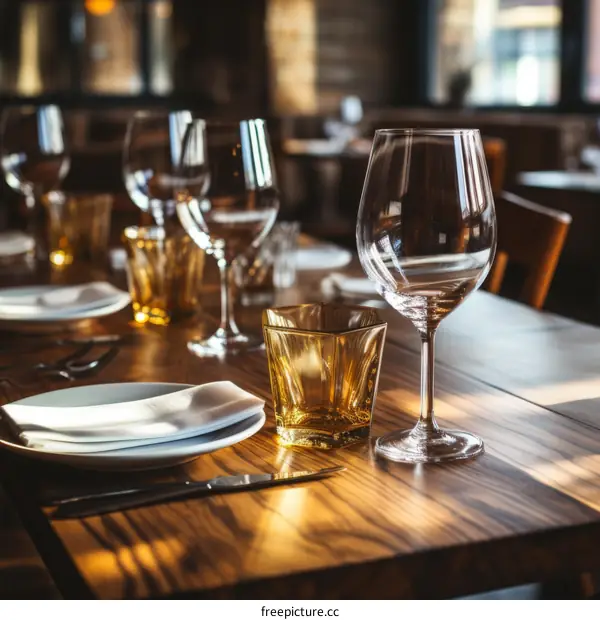 Empty Restaurant Table with Wine Glasses