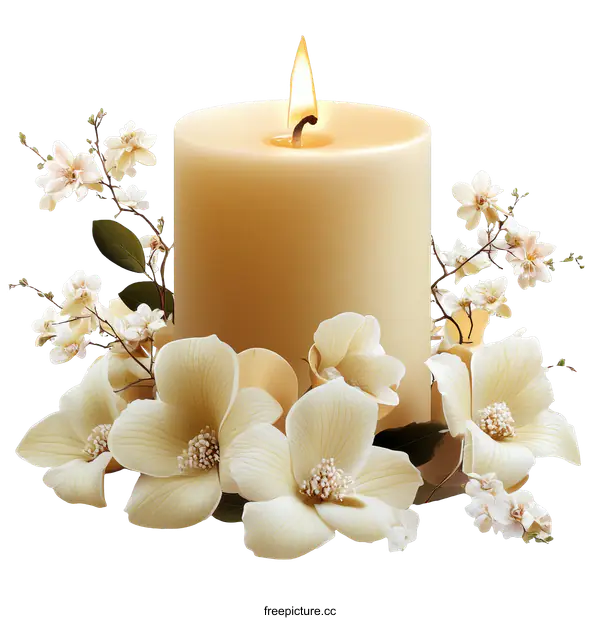 [Transparent Background PNG]Elegant Candle with Floral Arrangement