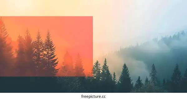 Forest Silhouette With Foggy Morning Sun