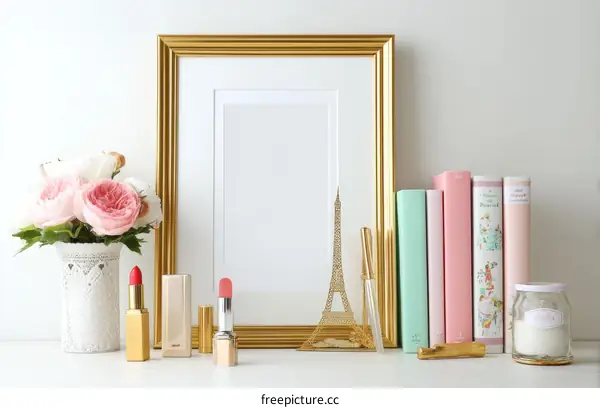 Elegant Feminine Decor with Pastels and a Gold Frame