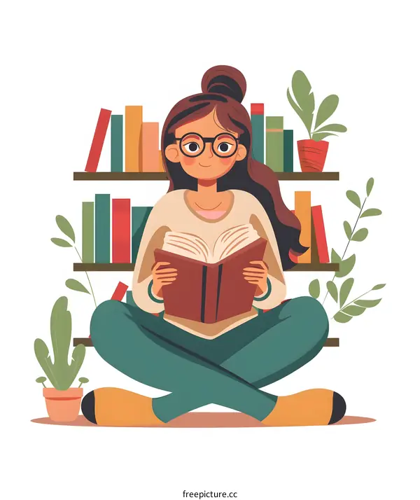 Woman Reading Book in a Cozy Home Library