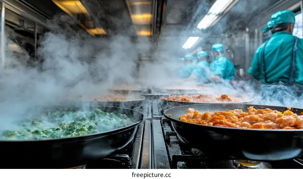 Commercial Kitchen Food Preparation in Progress