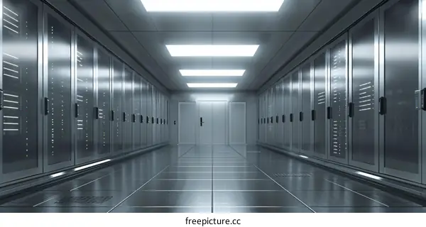 Futuristic server room with supercomputers