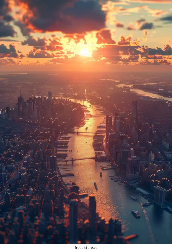 Sunset Over the New York City Skyline