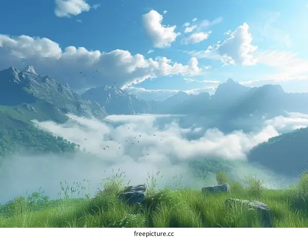 Misty Mountain Landscape Painting