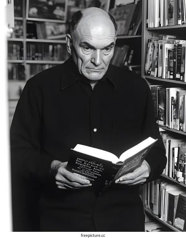 Man Reading Book In Library