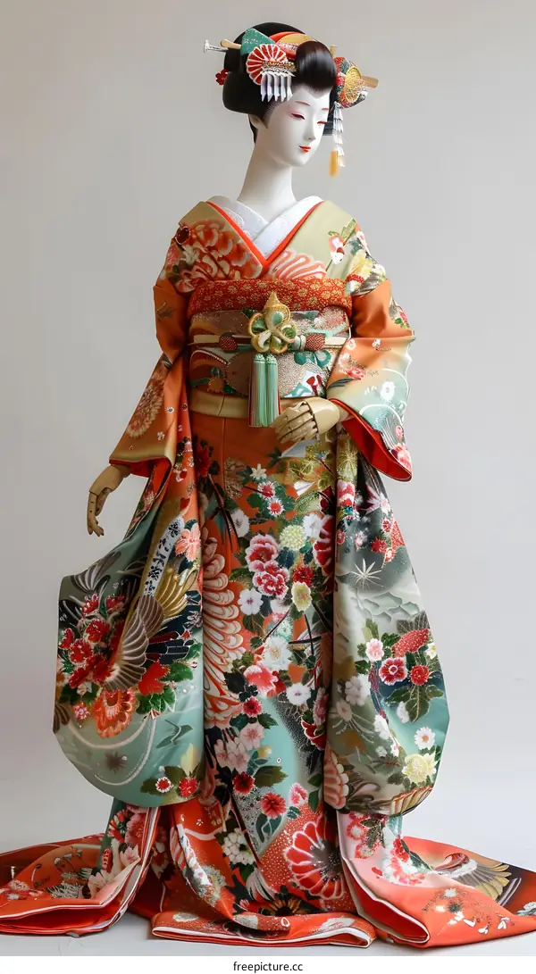 A Japanese woman wearing a kimono