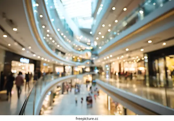 Blurred View of a Crowded Shopping Mall