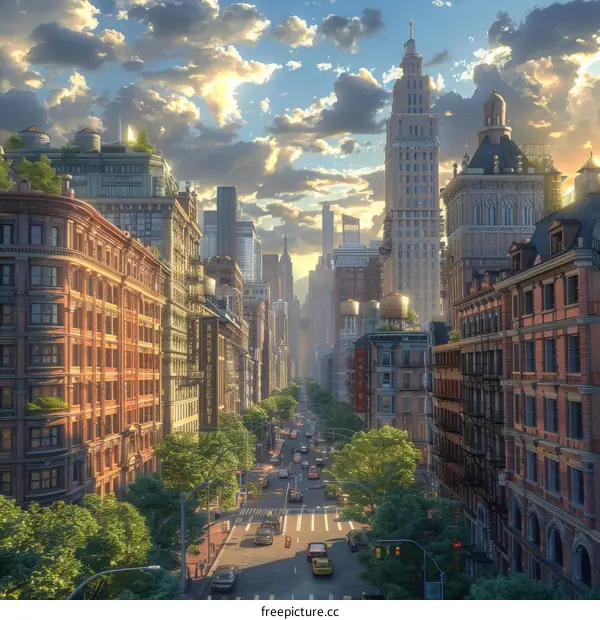 City Street Scenery Illustration