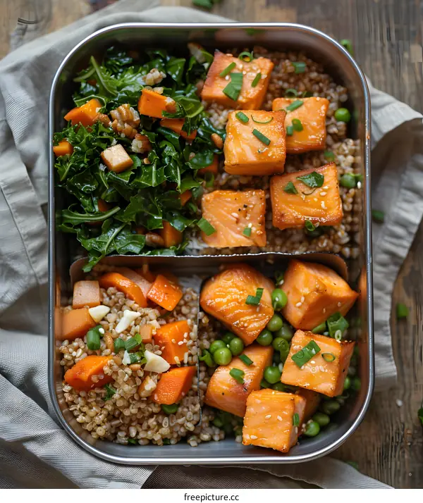 Healthy Lunchbox with Salmon and Vegetables