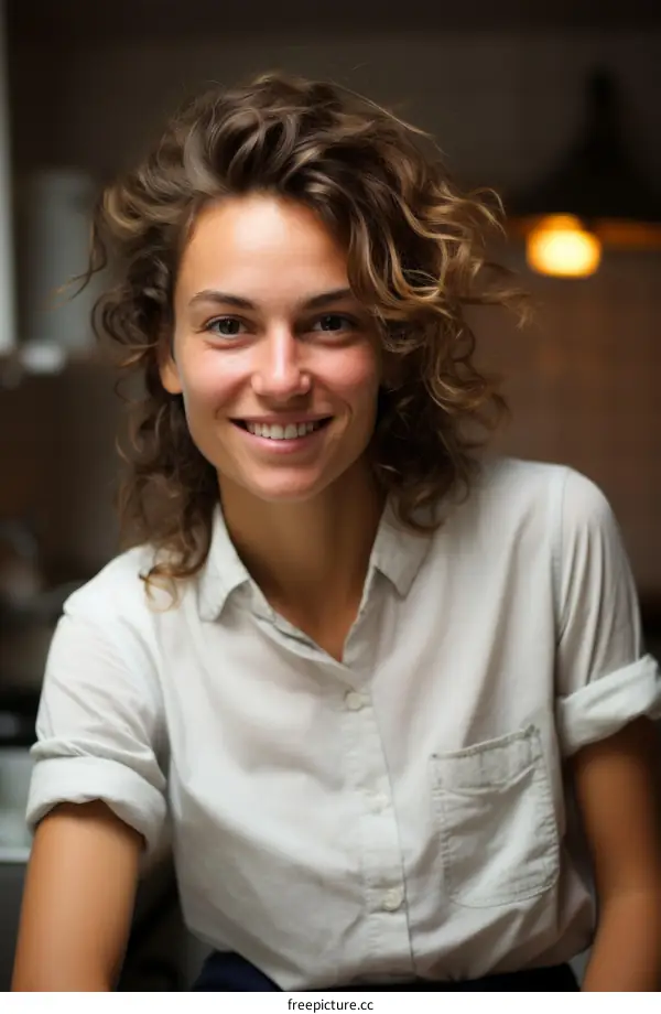 Portrait of a young woman with curly hair