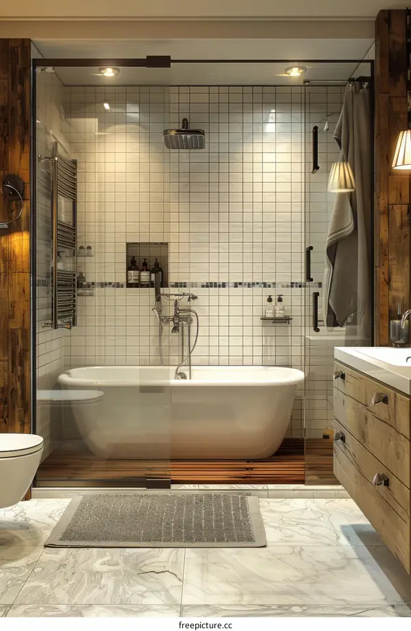 A modern bathroom with a bathtub and a shower