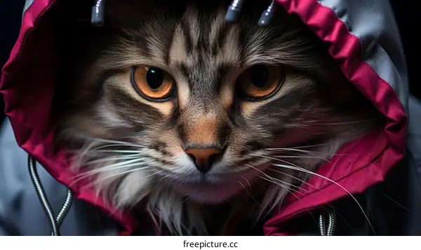 Ginger Cat in Red and Gray Hoodie