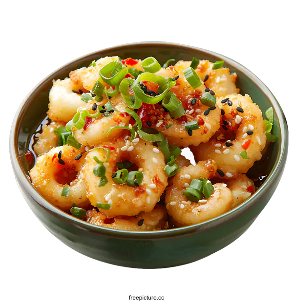 [Transparent Background PNG]Fried squid rings with chili and sesame seeds