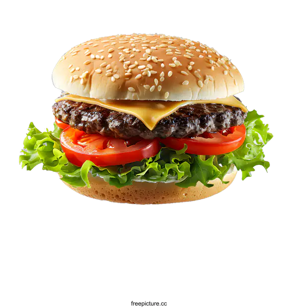 [Transparent Background PNG]Classic Cheeseburger with Beef Lettuce Tomato and Cheese