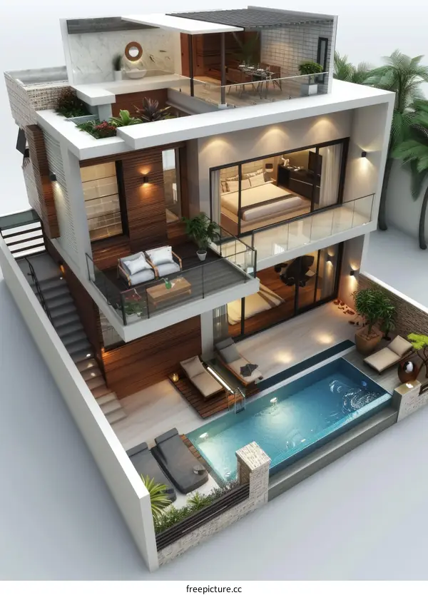 Modern Luxury Villa Exterior Design Illustration