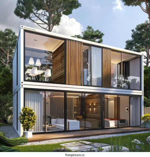 Modern Two-Story Container Home with Large Windows