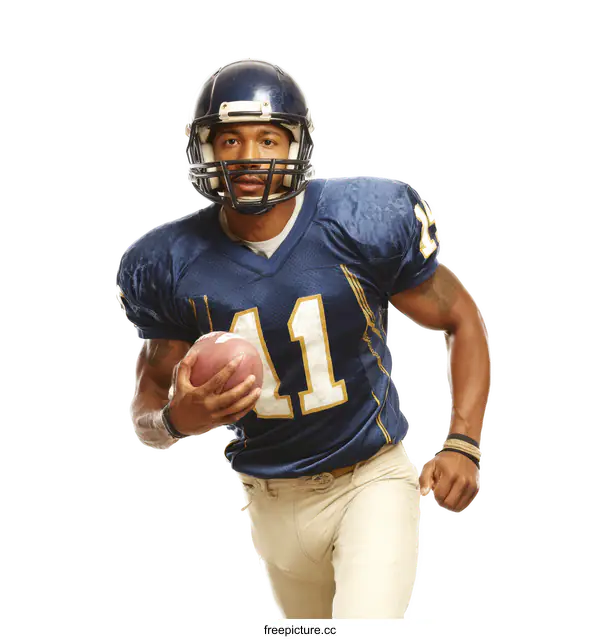 [Transparent Background PNG]African American Football Player Running with Ball