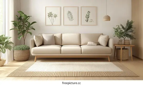 Beige Living Room Interior Design Illustration