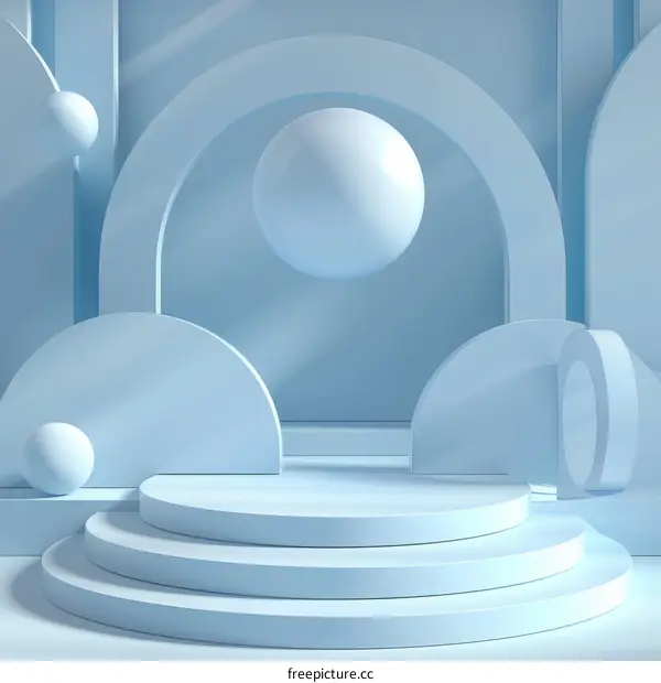 3D Abstract Geometric Shapes Blue Yellow Background Display