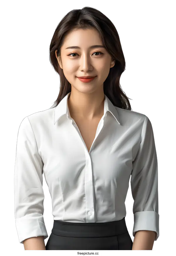 [Transparent Background PNG]Portrait of a young Asian woman in a white shirt