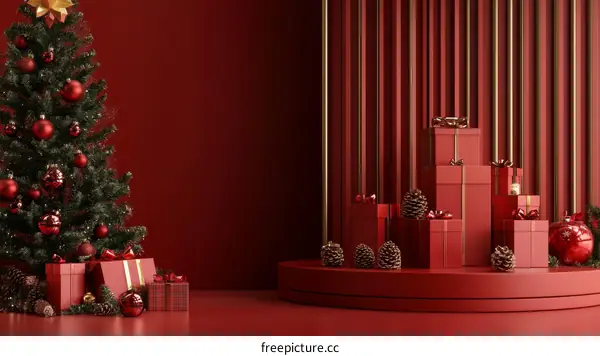 Christmas Decor with Gifts and Trees