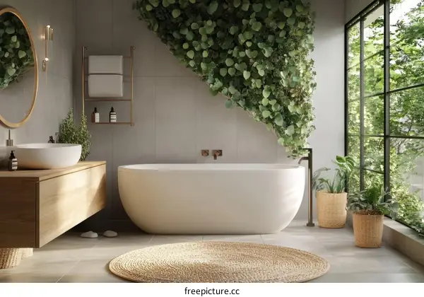 Modern Bathroom with Lush Greenery