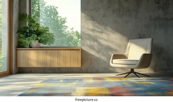 Modern Minimalist Living Room Scene with Warm Light