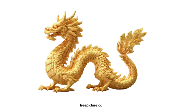[Transparent Background PNG]Golden Chinese Dragon Sculpture Illustration
