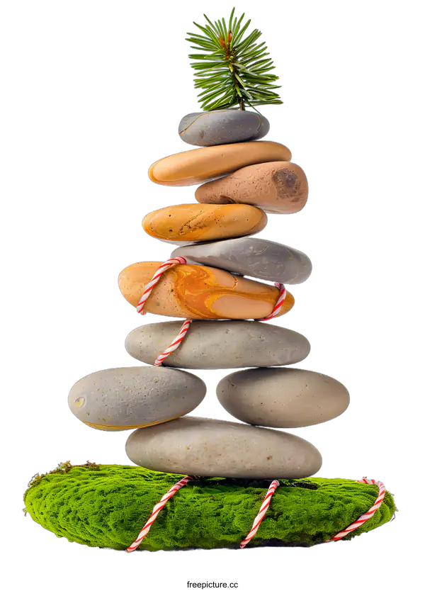 [Transparent Background PNG]Christmas Tree Made From Stones With Red And White String