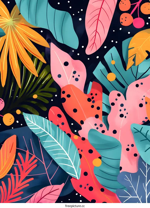 Colorful Tropical Leaves Abstract Art Illustration