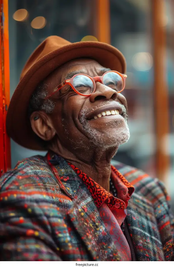 portrait of a smiling elderly man wearing a hat and glasses