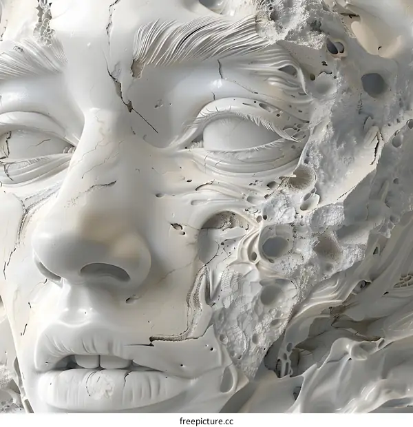 Abstract Art Sculpture White Crack Face