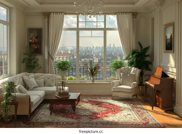 Elegant City View Living Room Interior