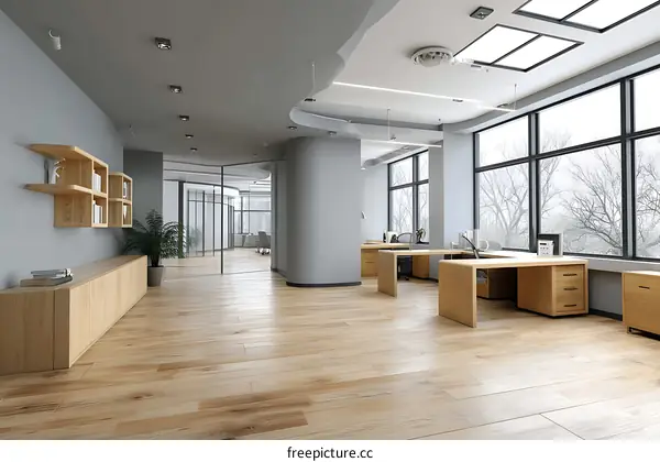 Modern Office Interior Design with Wooden Furniture