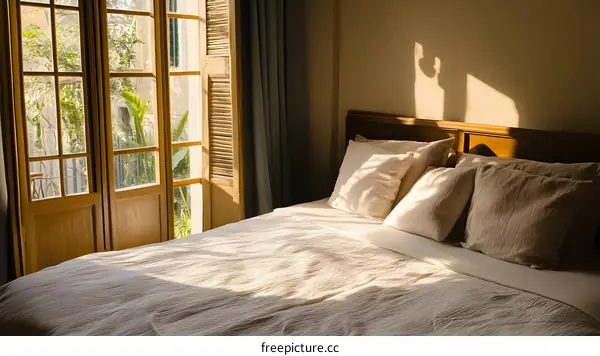 Sunlight Streaming Through Window onto Bed